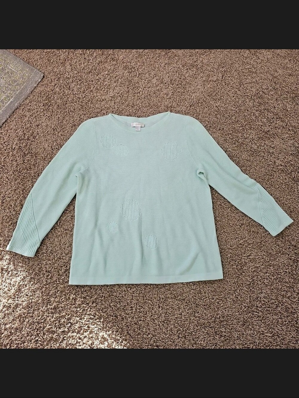 CJ Banks Light Mint Green Textured Crewneck Cotton Knit Sweater